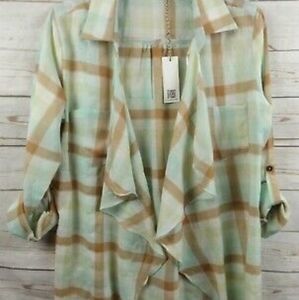 NWOT Ellison Lightweight Draped Cardigan Plaid Top
